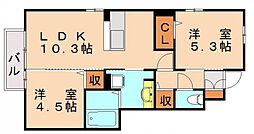 メルベーユB 2LDKの間取図画像