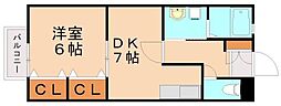 ソレイユ・ルヴァン光 1DKの間取図画像