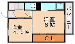 ビレッジハウス萩原5 2Kの間取図画像