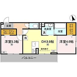 エレガンス ビュー 3階2DKの間取り