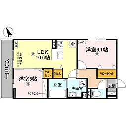 エレガンス ビュー 310 3階2LDKの間取り