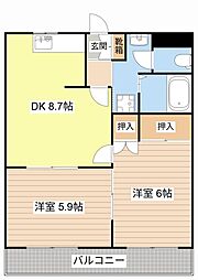 ベル・グラース 2階2DKの間取り