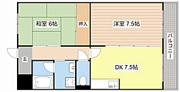 エクシブII番館 2階2DKの間取り