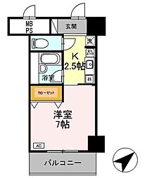 サンタウン竹鼻　A 2階1Kの間取り