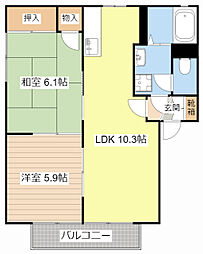 メゾン城町 1階2LDKの間取り