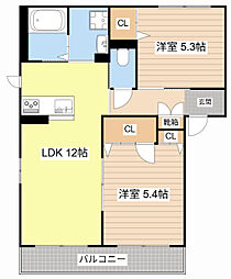 サンライズ　平田　II 3階2LDKの間取り