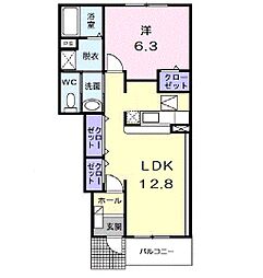 ボンヌ　ジュルネ 1階1LDKの間取り