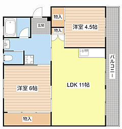 ビレッジハウス南小足第二2号 2LDKの間取図画像