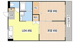 滋賀フォルサ社員寮フォルサ1号館 2DKの間取図画像