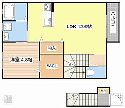 ラフィネ西今 1LDKの間取図画像