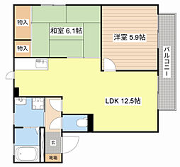 ライラック琴B棟 2LDKの間取図画像