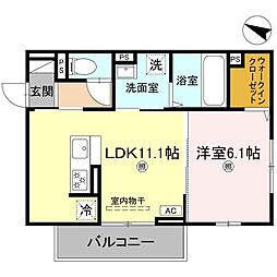 BRANSIA出町 2階1LDKの間取り