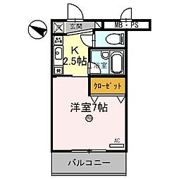 サンタウン竹鼻　B 2階1Kの間取り
