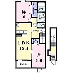 サンライズ彦根II番館 2階2LDKの間取り