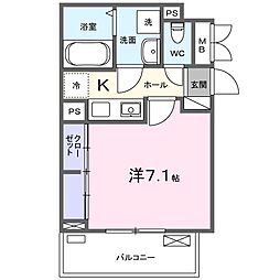 フェリオ　ヴィエント 3階1Kの間取り