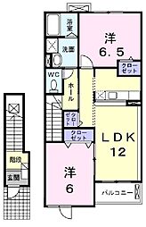 ネオ・ユニゾンI 2階2LDKの間取り