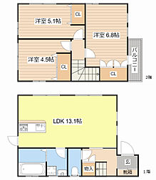 仰木の里東5丁目貸家 1階3LDKの間取り