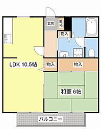 Ｋフルール 2階1LDKの間取り