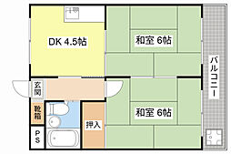 遠藤ハイツ 202 2階2DKの間取り