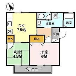 ヴェルクレール高関　C棟 201 2階2DKの間取り