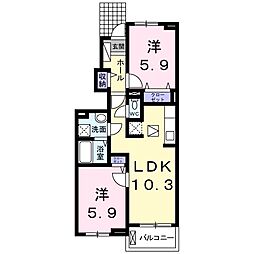 レークサイドナカノII 1階2LDKの間取り