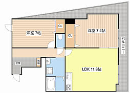 KINGPALACETOYO 2LDKの間取図画像