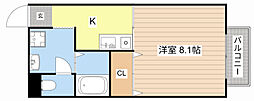 StudioFlatBloom 1Kの間取図画像