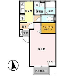 サルドセジュール2番館 1Kの間取図画像