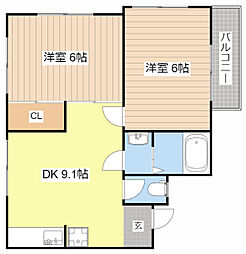 S・K南彦根 2DKの間取図画像