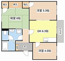 オークハイツ 1階3DKの間取り