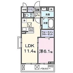 レスパスカルム 1階1LDKの間取り