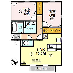 リビングタウン貴生川　B棟 1階2LDKの間取り