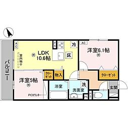 エレガンス ビュー 1階2LDKの間取り