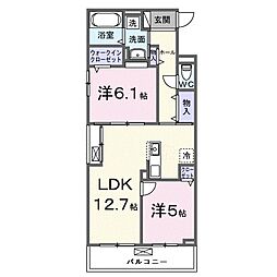 リ：ルーム　東近江 2階2LDKの間取り