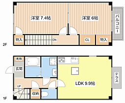 TWIN OAKS A 1階2LDKの間取り
