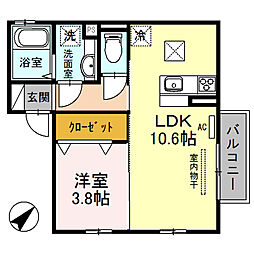 リュートII 1階1LDKの間取り