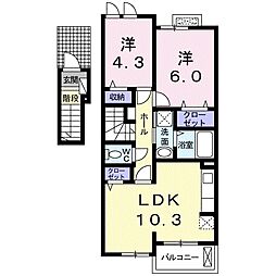 セイバリー幸 2階2LDKの間取り