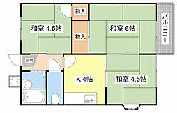 白鳥ハイツ 2階3Kの間取り