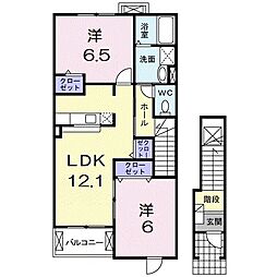 コーポ勢多V番館 2階2LDKの間取り