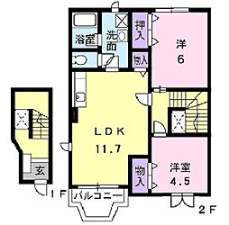 ノーブルノーヴァ 2階2LDKの間取り