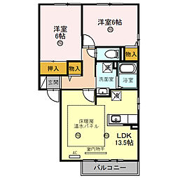 クレール唐崎　Ｂ棟 2階2LDKの間取り