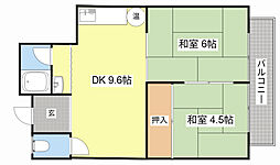 近江八幡ドリームマンションB 402 4階2DKの間取り