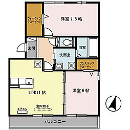 メイプルコート 3階2LDKの間取り