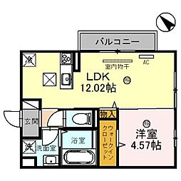 リバーハイツ唐崎 1LDKの間取図画像