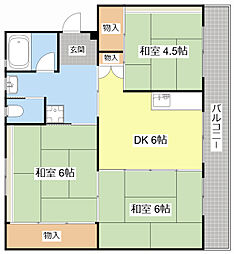 ビレッジハウス五個荘2号棟 3DKの間取図画像