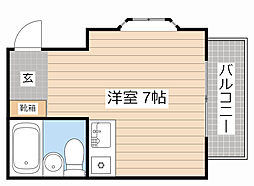 プールブゥ 2階ワンルームの間取り