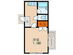 レイクパレスNasuII 2階1Kの間取り
