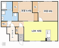 クレスト大堀 1階2LDKの間取り