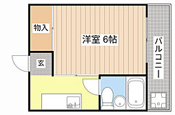 シャトー尾本 2階1Kの間取り
