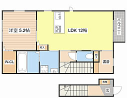 ラフィネ西今 2階1LDKの間取り